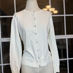 Ann Taylor LOFT White Gem-Button Cardigan